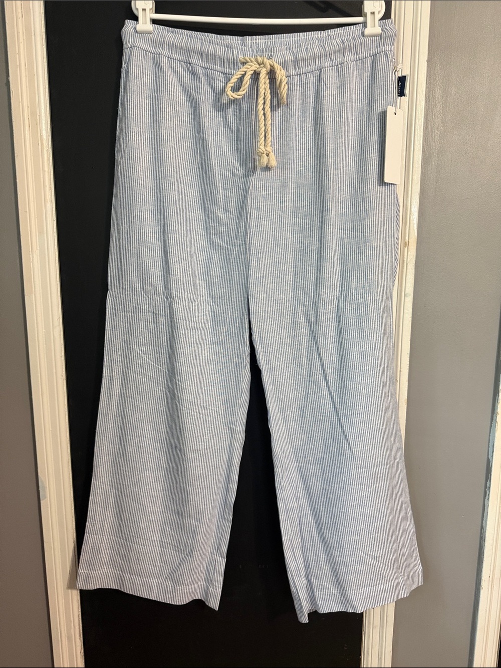 Katherine Barclay Linen Blend Wide Leg Drawstring Pants Size: M Inseam: 31”